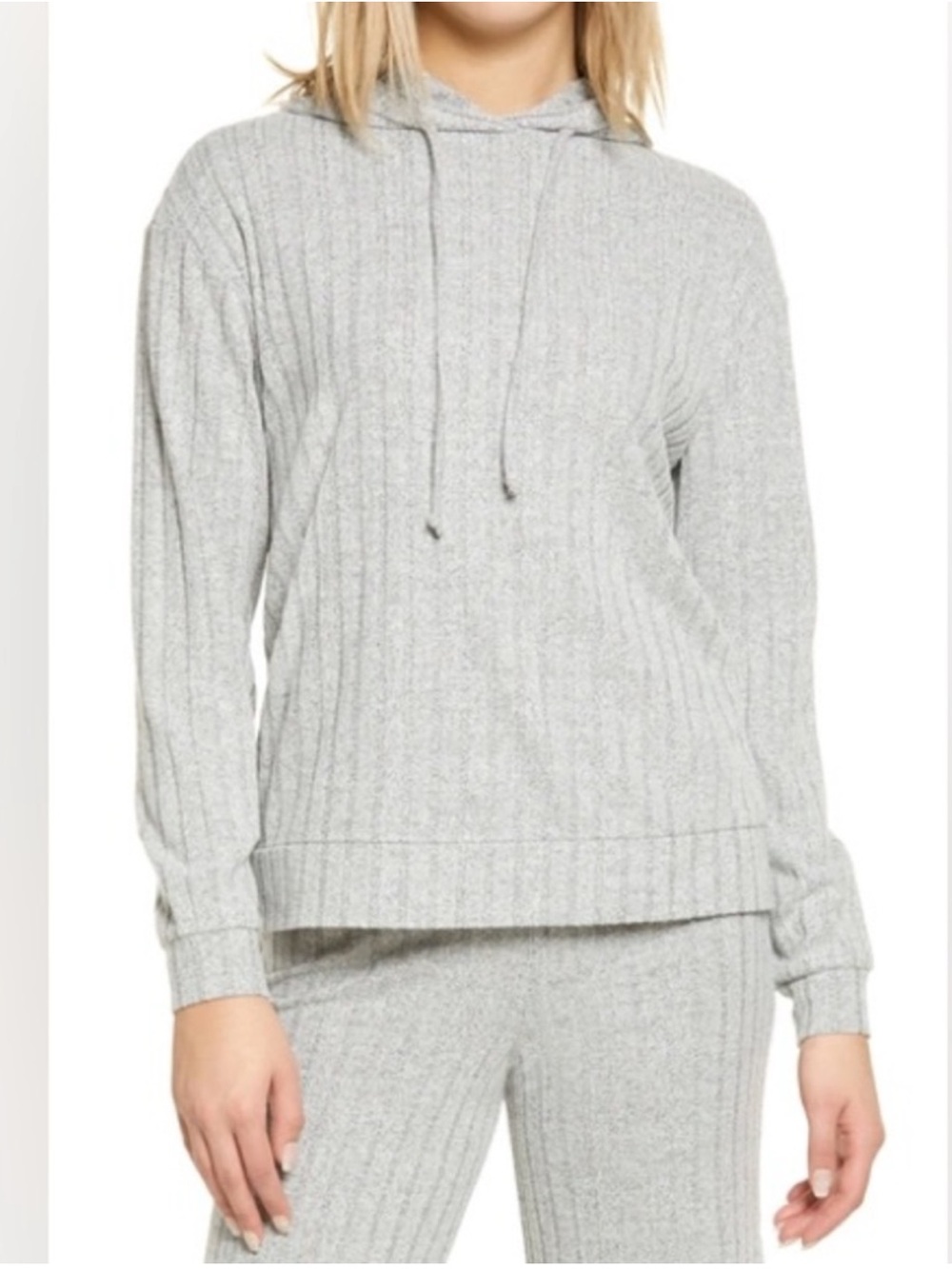 Vero Moda Tilda Ribbed Hoodie In Light Grey Melange Sz Small NWT
